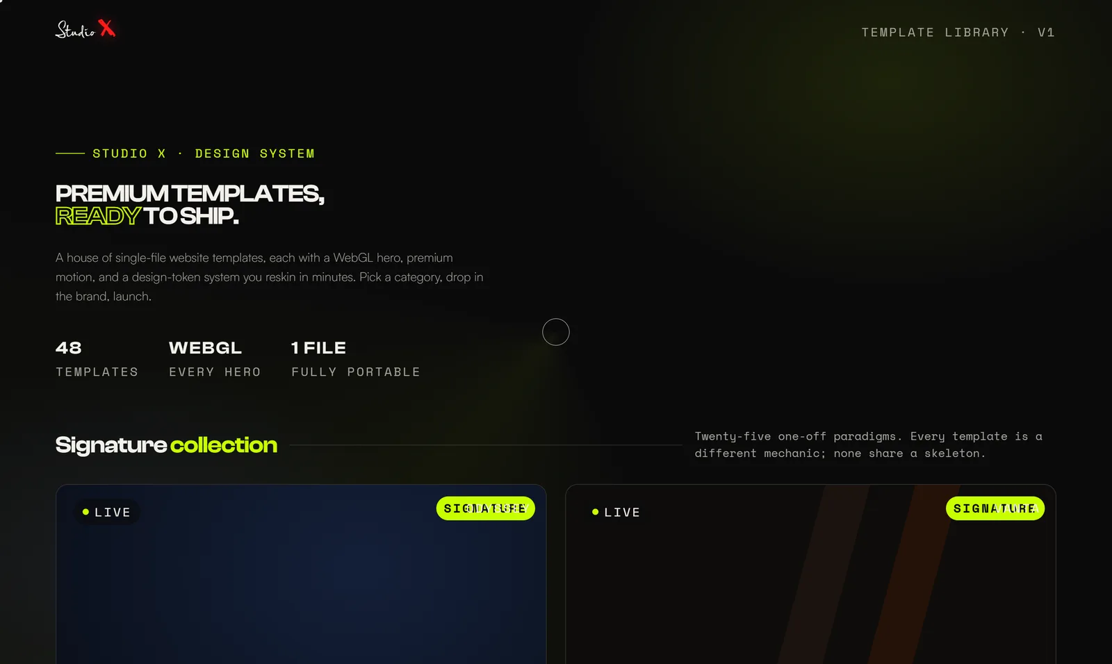 Studio X Template Library — 48 premium website templates